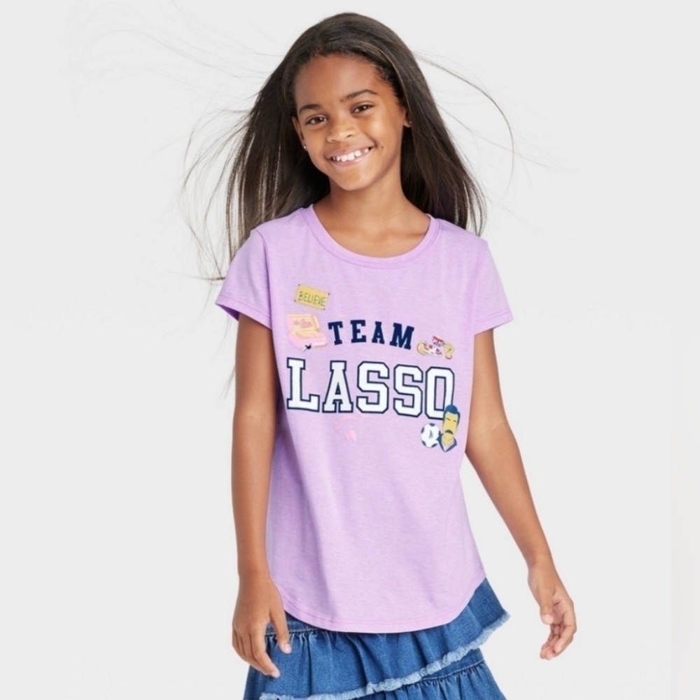TED Lasso Lavender "Team Lasso" T-shirt Girls Size XL (14-16) NWOT